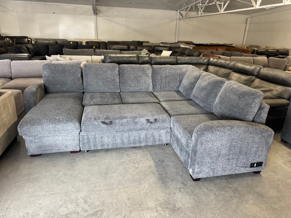 Gray U-Shape Sleeper Sectional with Storage Chaise