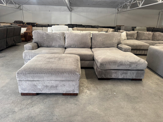 Plush Gray L-Shape Sectional with Storage Ottoman