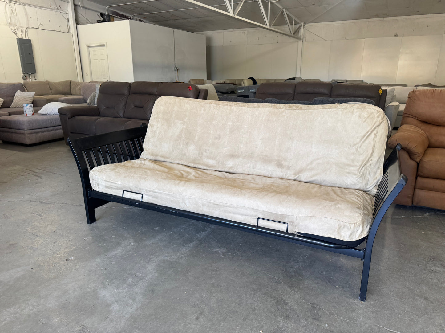 Beige Futon with Black Metal Frame
