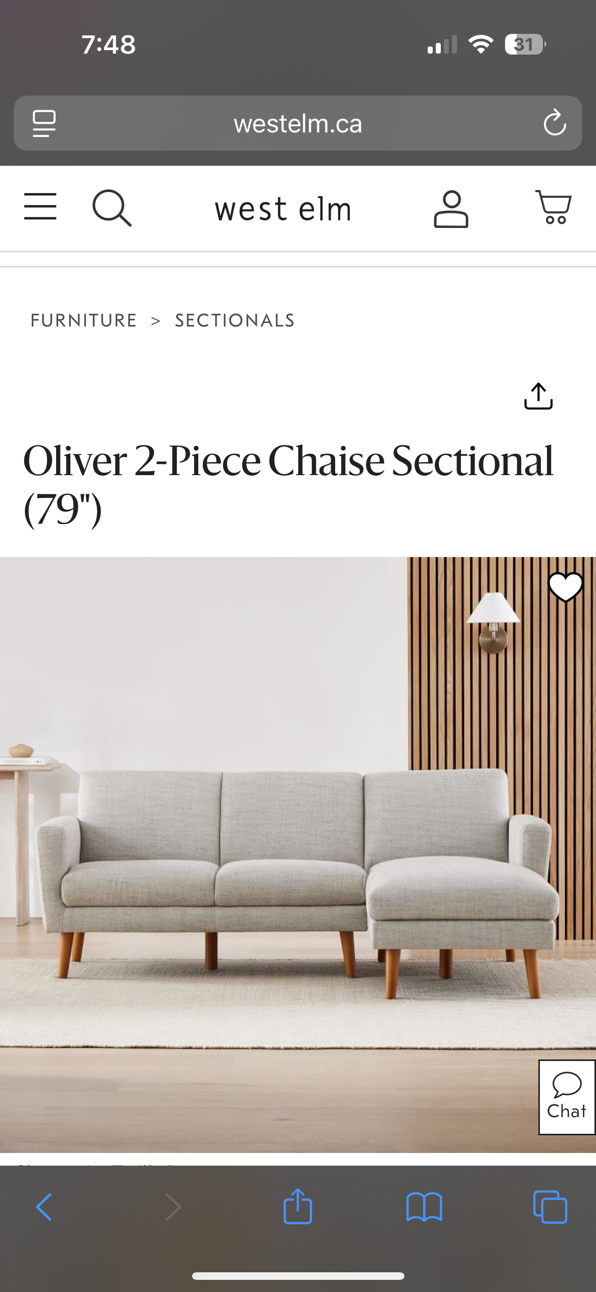 West Elm “Oliver” Twill Gray Fabric Sectional