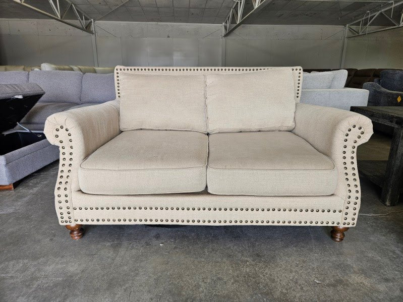 Couch and Loveseat Set - Beige Sofa and Loveseat with Ornate Trim
