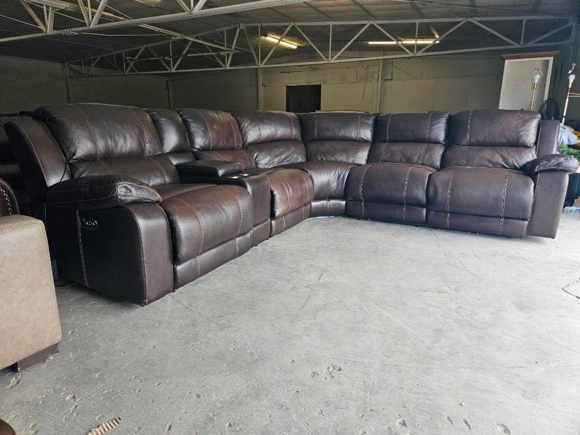 Brown Leather Reclining Sectional Sofa