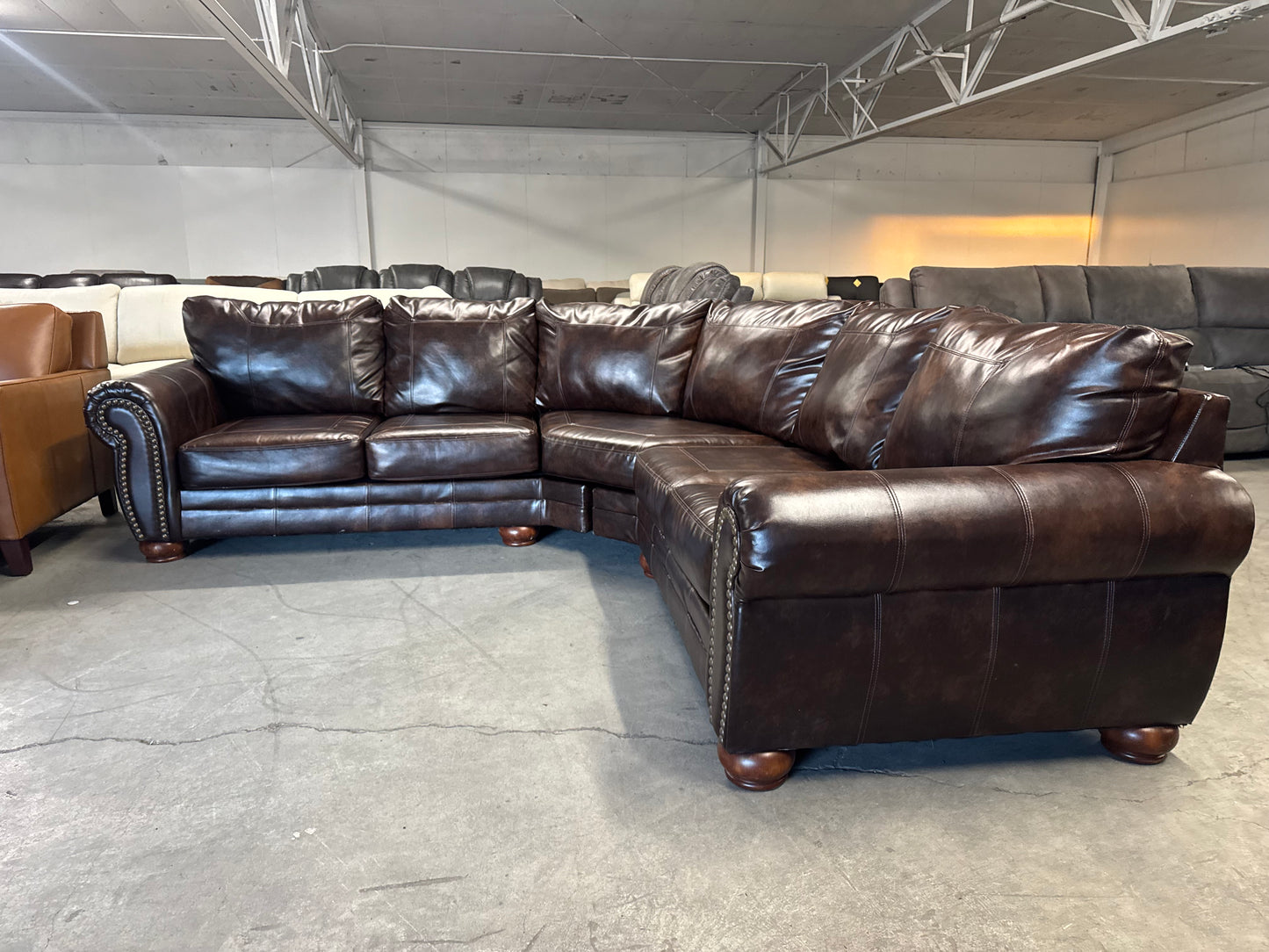 Brown Durablend Leather L Shape Sectional