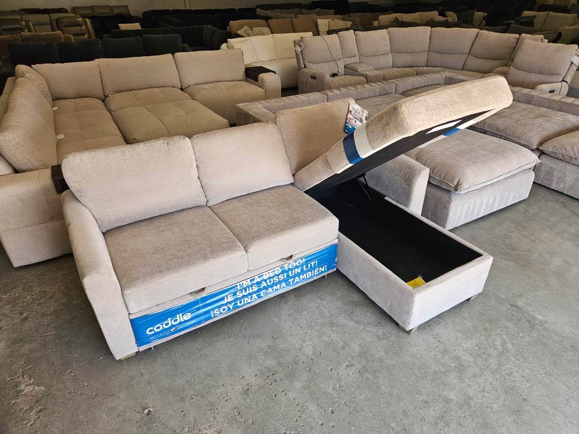 New Taupe Coddle Sleeper Sofa with Reversible Storage Chaise