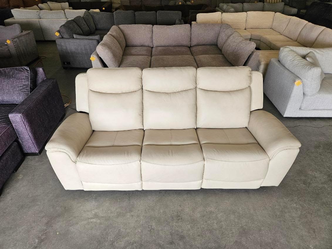 Cream Leather Power Reclining Sofa with Power Headrests