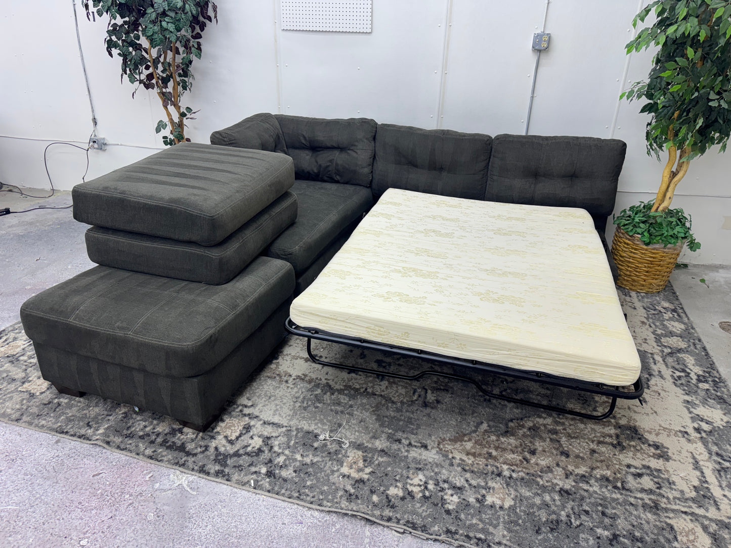 Sage Gray L Shape Sleeper Sectional with Ottoman
