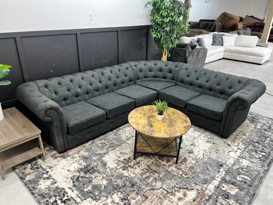 Gorgeous Charcoal Gray Chesterfield Tufted Sectional Couch