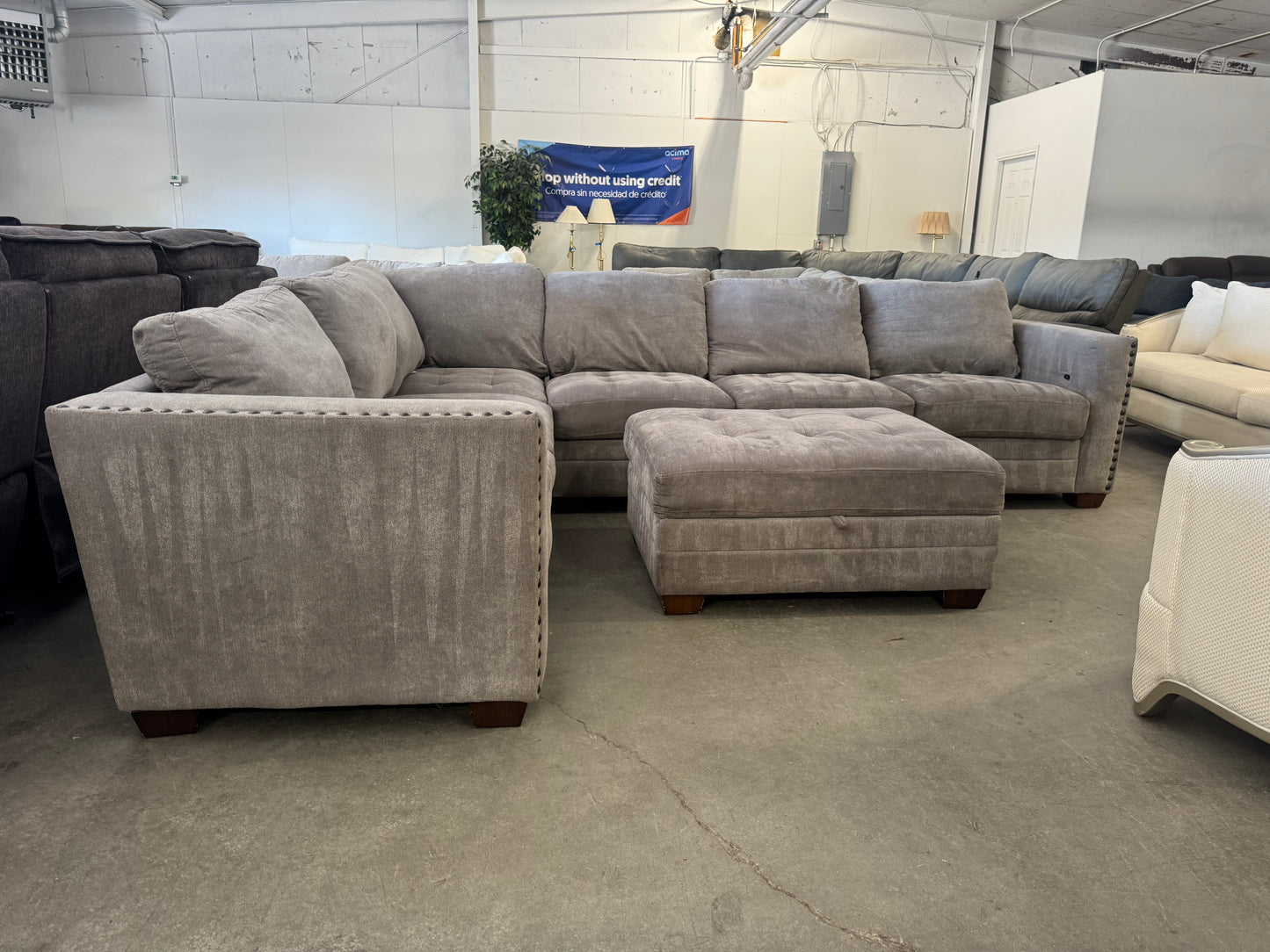 Gray L-Shaped Sectional with Storage Ottoman