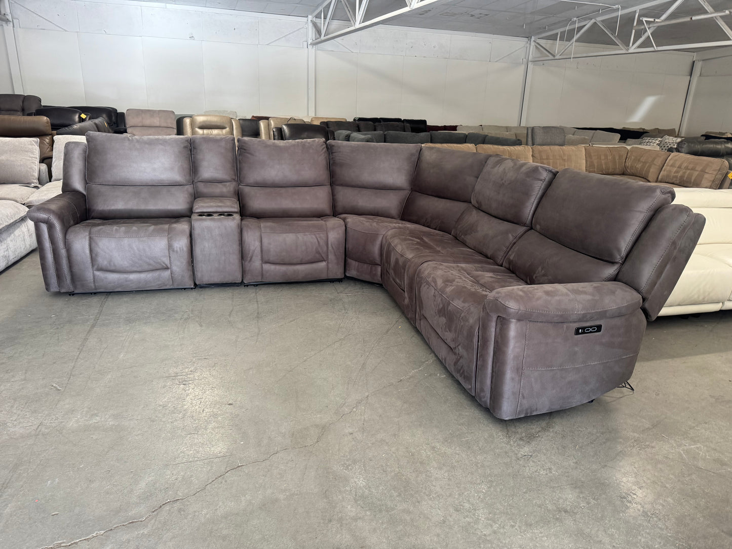 Brown Microfiber Power Reclining Modular Sectional