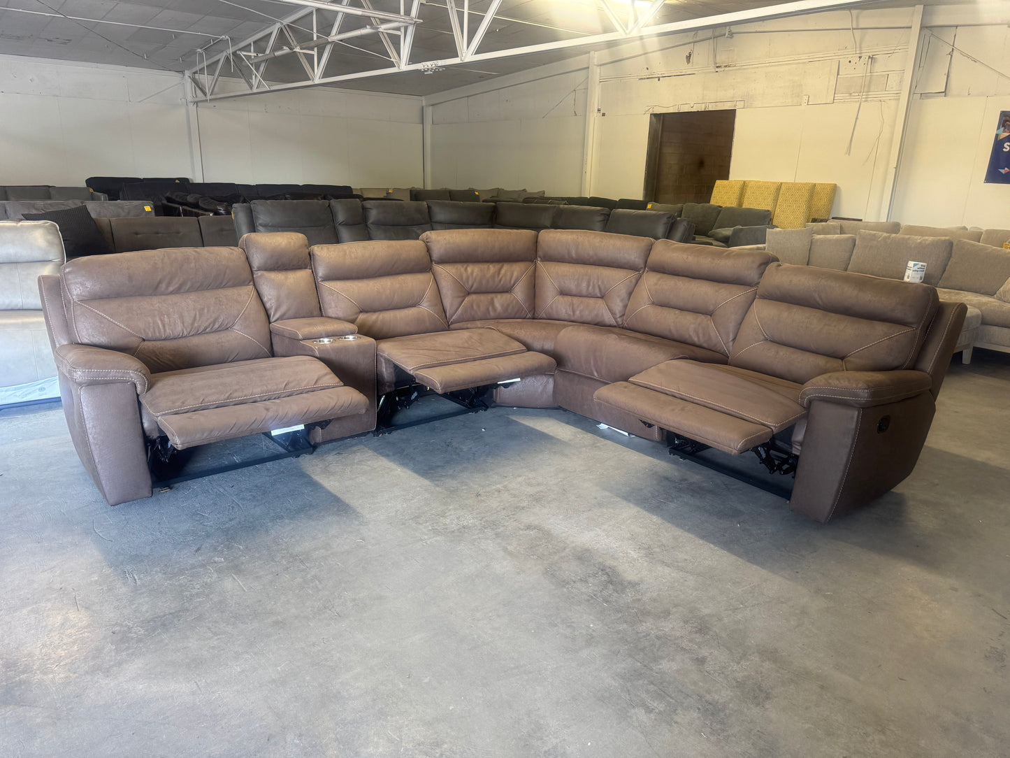 Brown Modular 6 Piece Microfiber Sectional Couch with 3 Manual Recliners