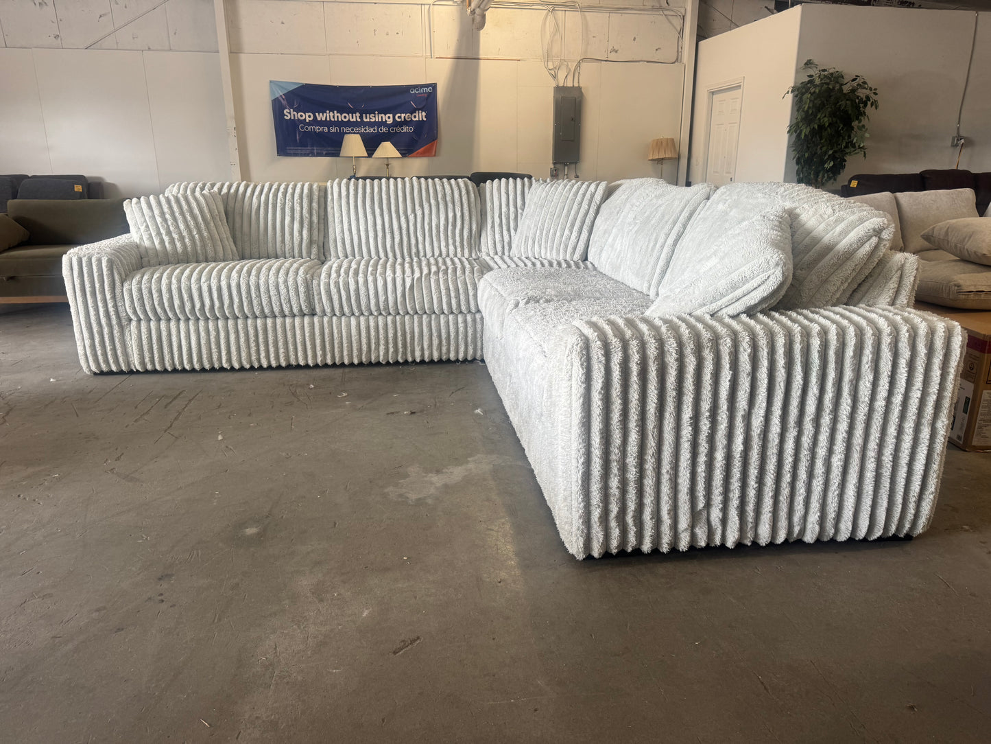 Light Gray Plush Corduroy 5-Piece Sectional