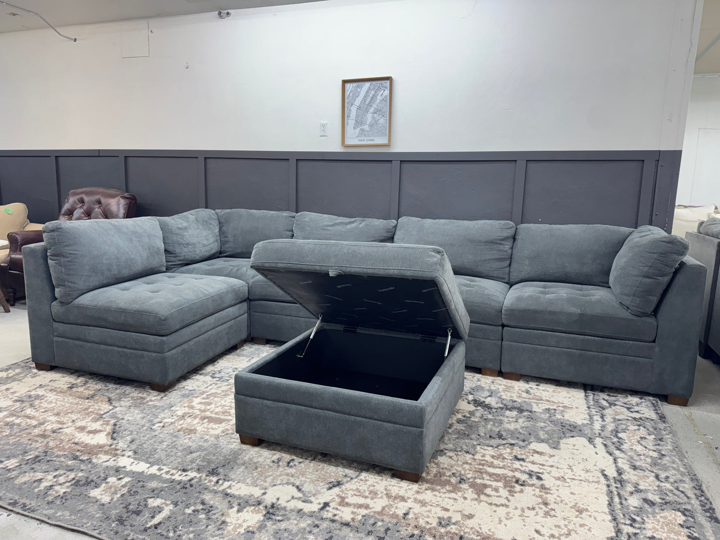 Charcoal Gray Modular Tisdale Sectional Couch with Storage Ottoman