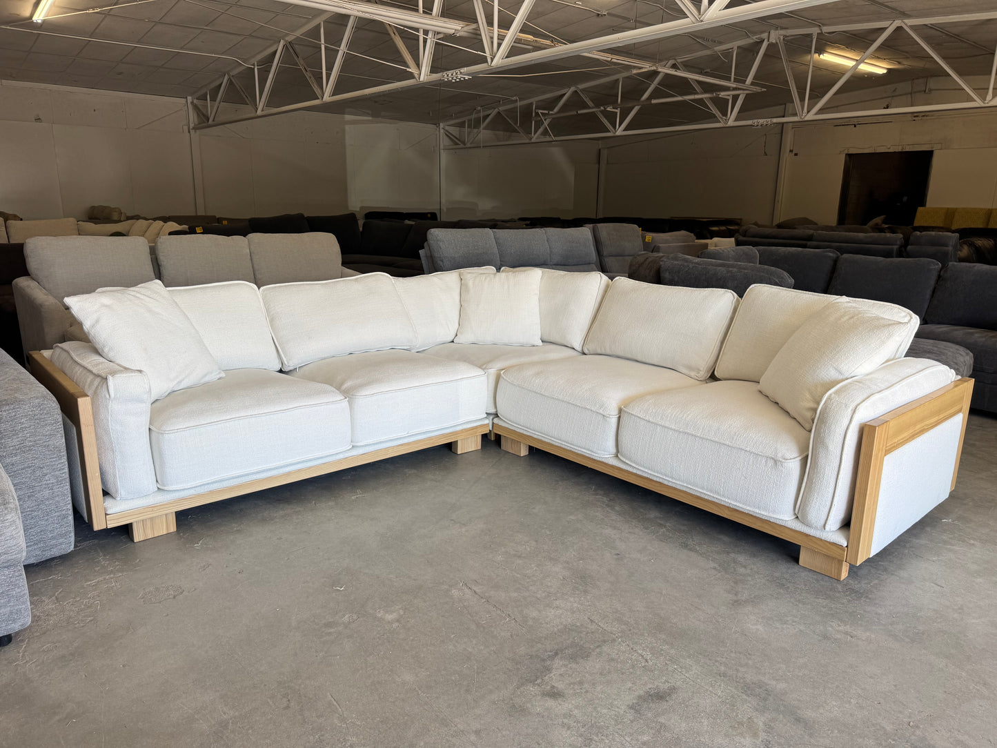 White Mid-Century Modern L-Shape Sectional