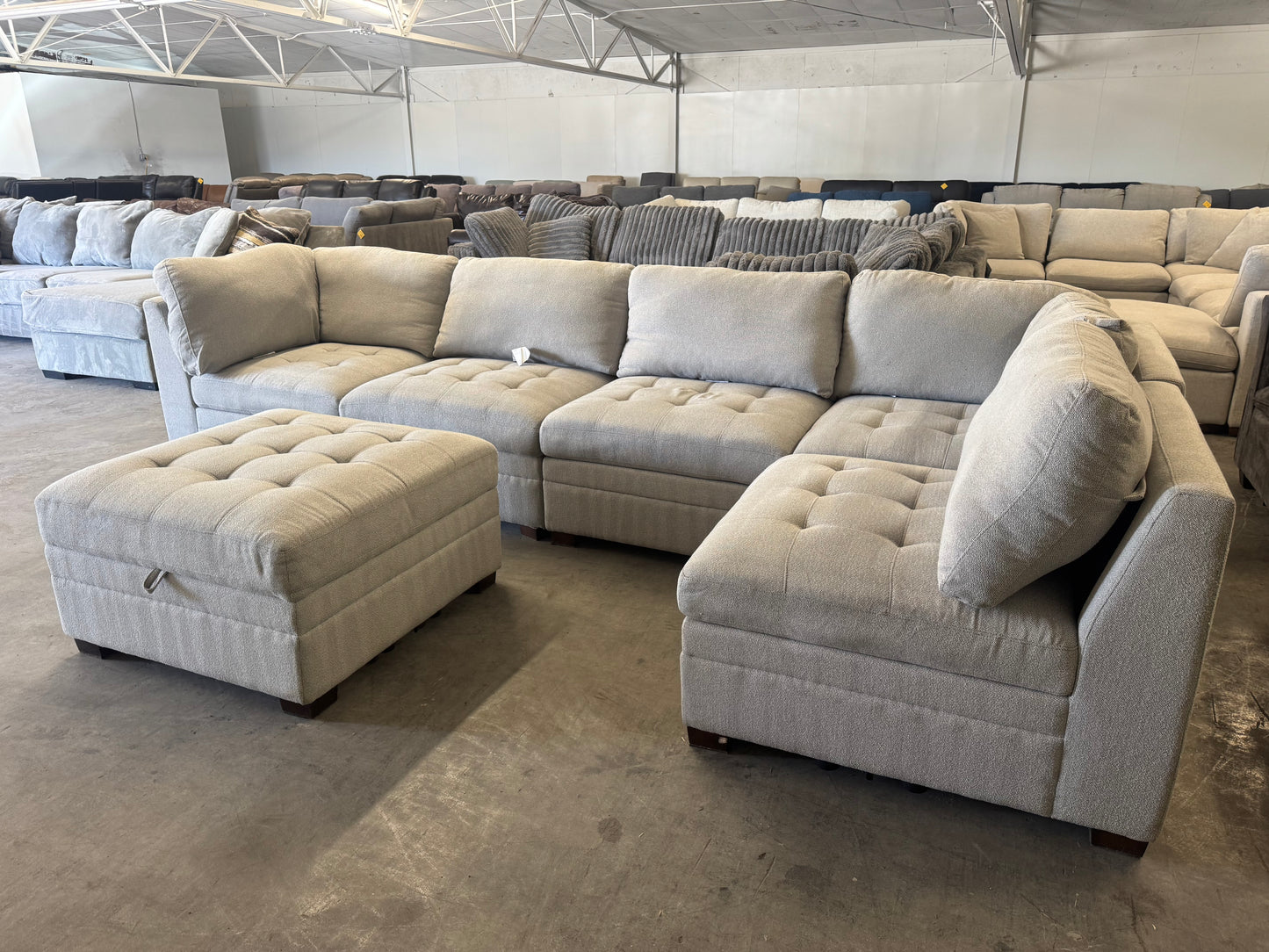 Beige Modular 6 Piece Sectional with Storage Ottoman