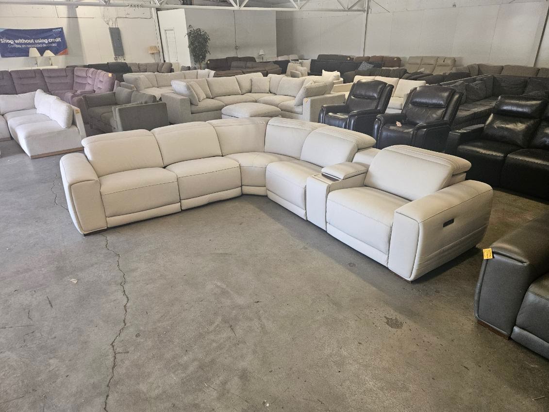 Like New Aiden & Ivy Karson White Leather Power Reclining Sectional
