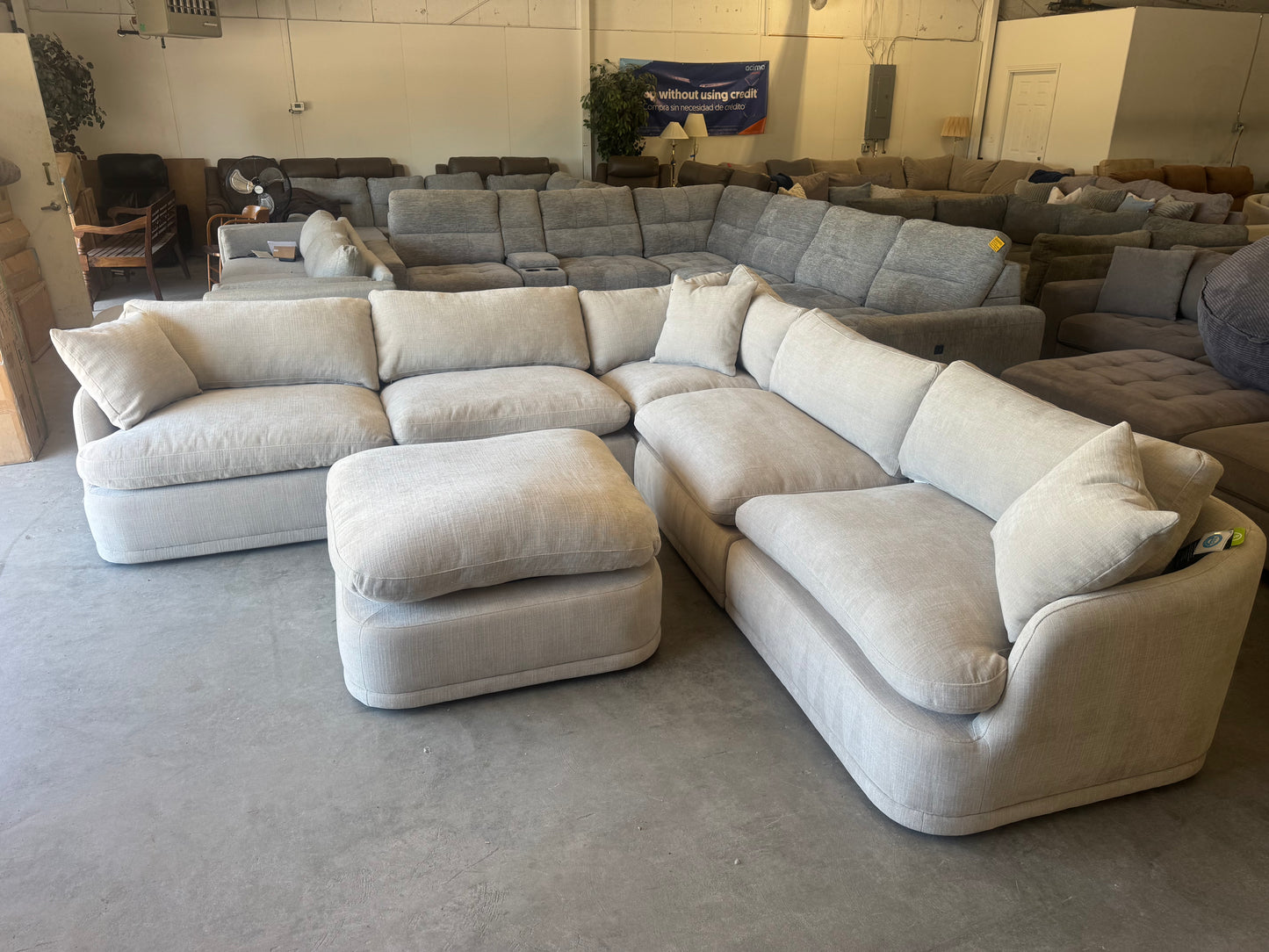 Beige Modular Sectional with Oversized Ottoman