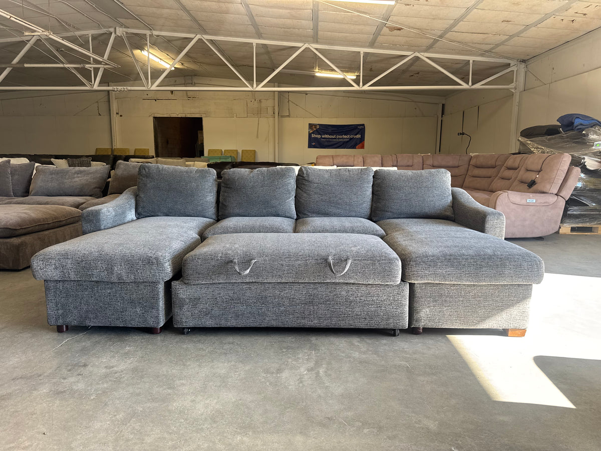 Charcoal Gray U-Shaped Sofa w/ Dual Storage Chaises & Built-In Sleeper