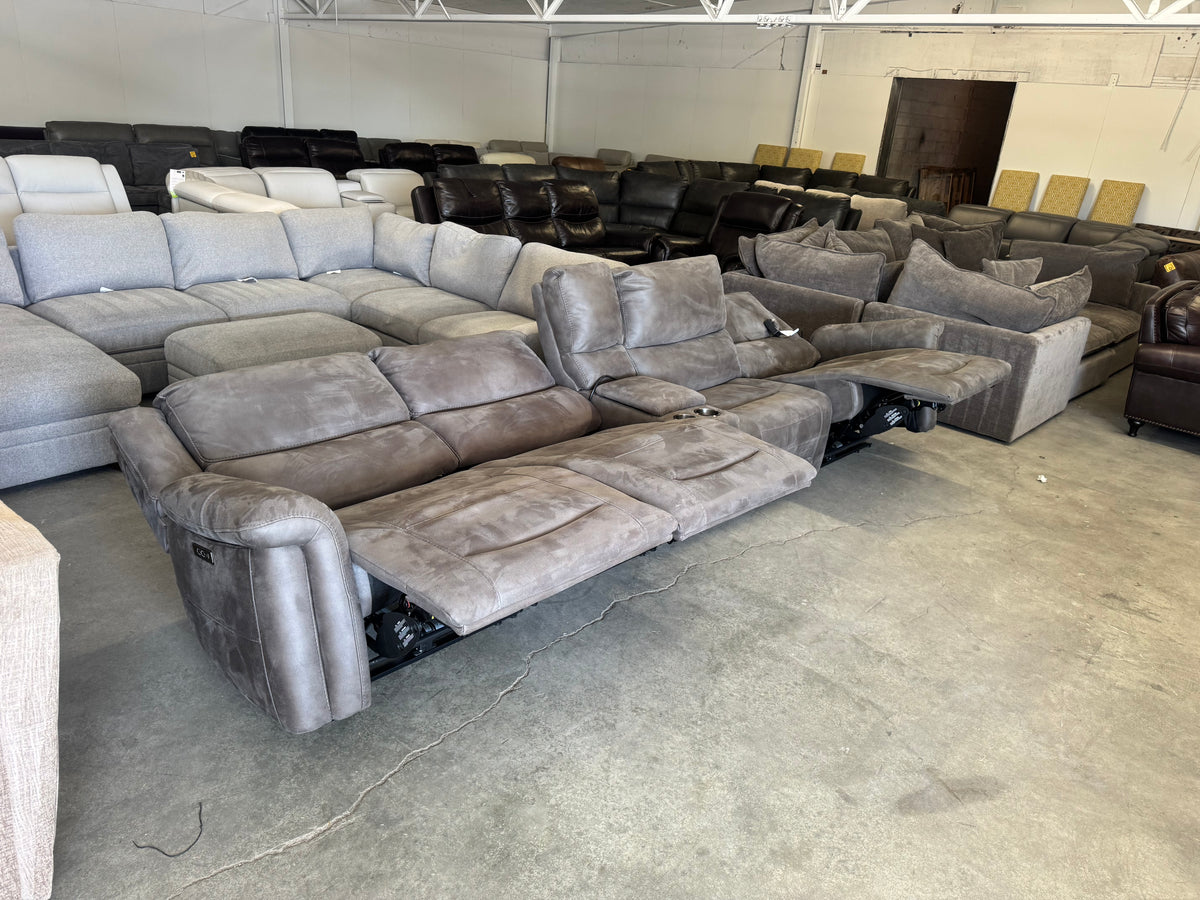 Modular Brown/Gray Power Reclining Theater Sofa w/ Adjustable Headrest