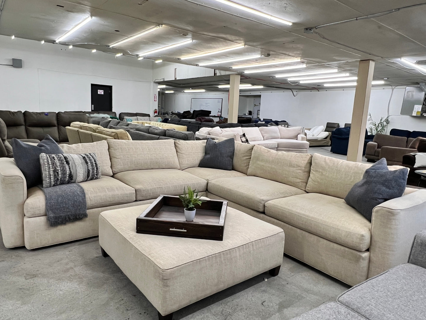 Gorgeous Large Beige Thomasville Sectional Couch and Ottoman