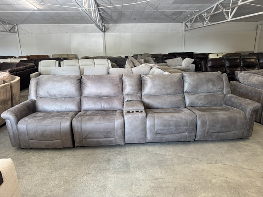 Modular Brown/Gray Power Reclining Theater Sofa w/ Adjustable Headrest