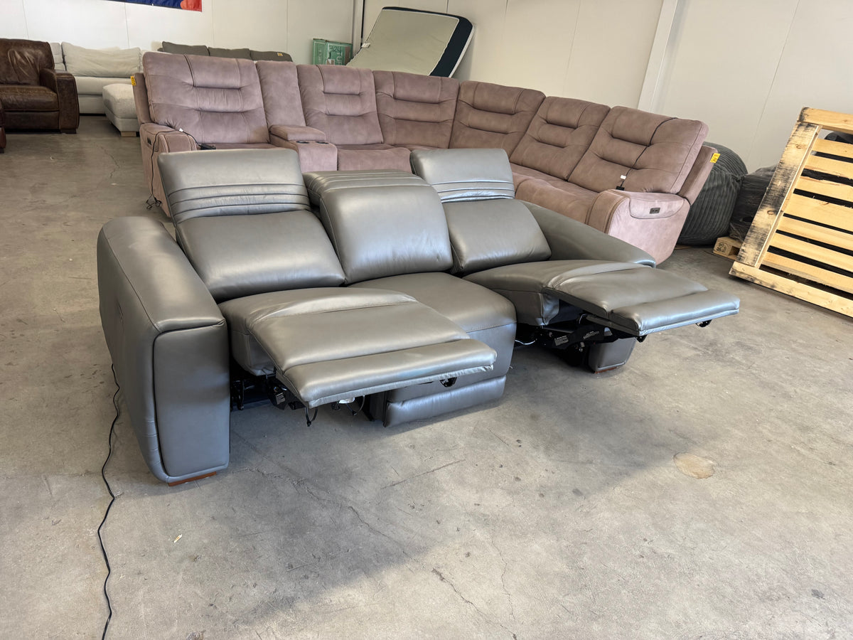 Aiden & Ivy Leather Power Reclining Sofa w/ Power Headrests