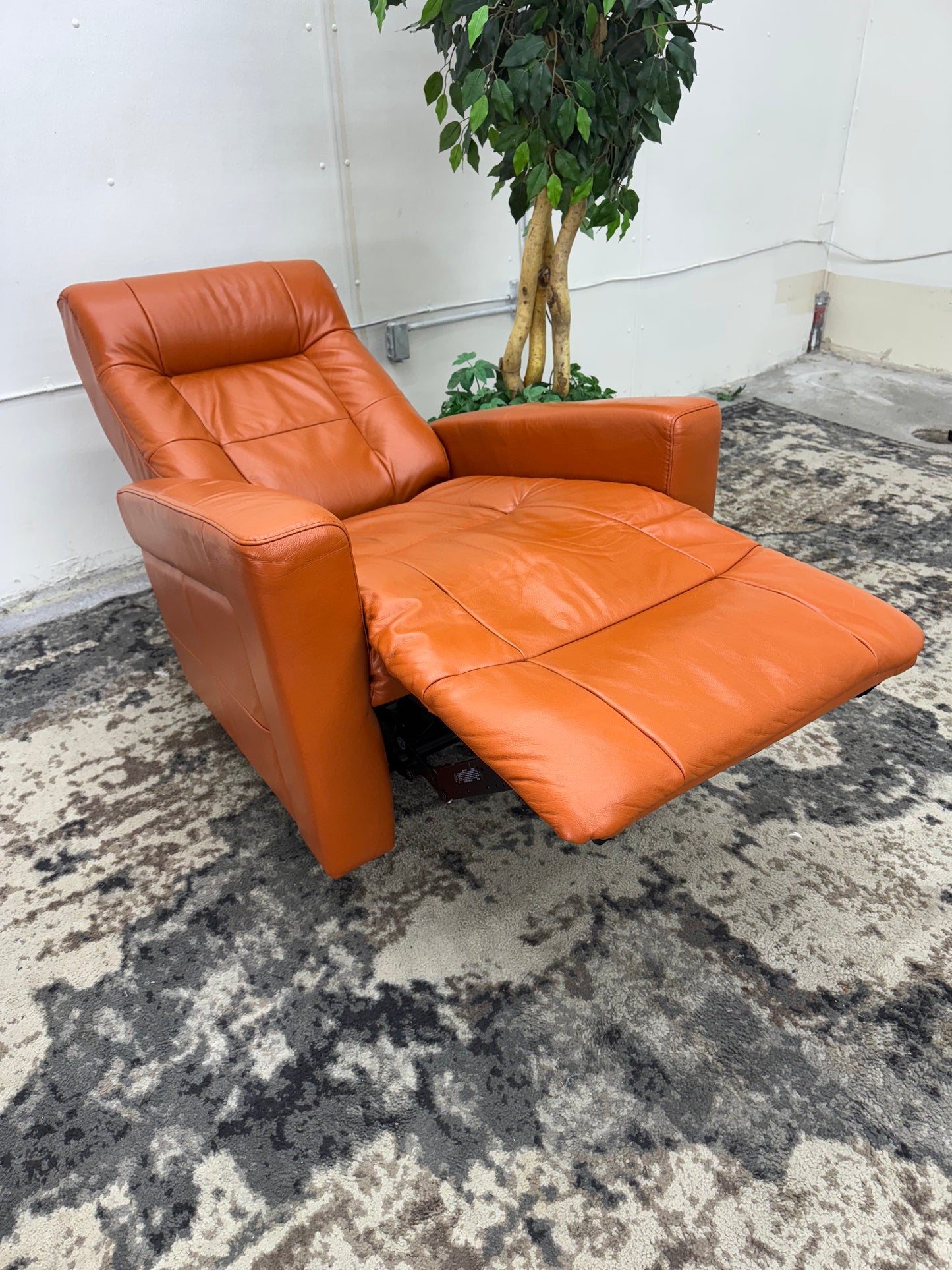 Scandinavian Designs Orange Leather Reclining Chair