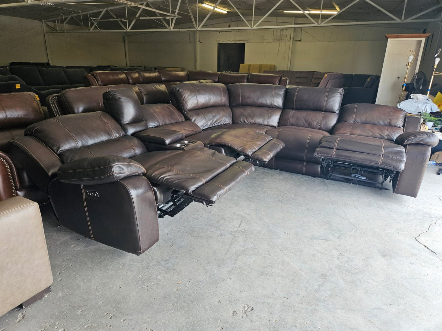 Brown Leather Reclining Sectional Sofa