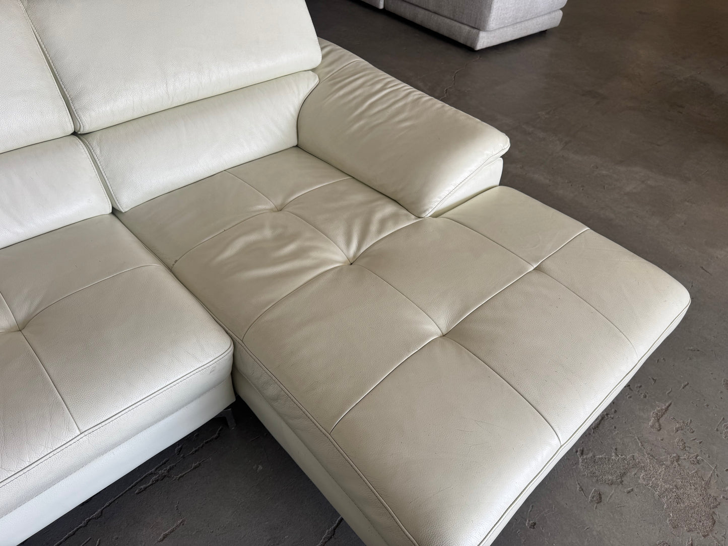 White Mid Century Modern Leather Chaise Sectional