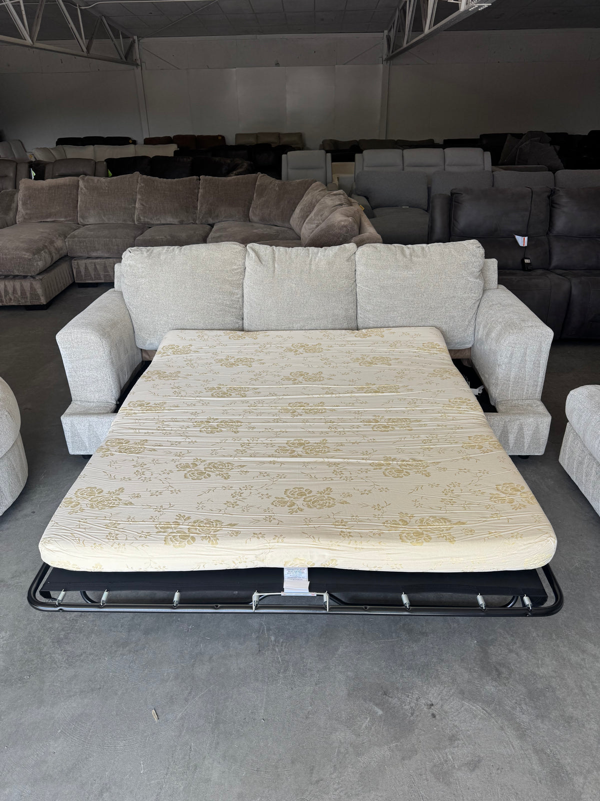 Living Room Set – Plush Beige Sleeper Sofa, Loveseat & Barrel Chair