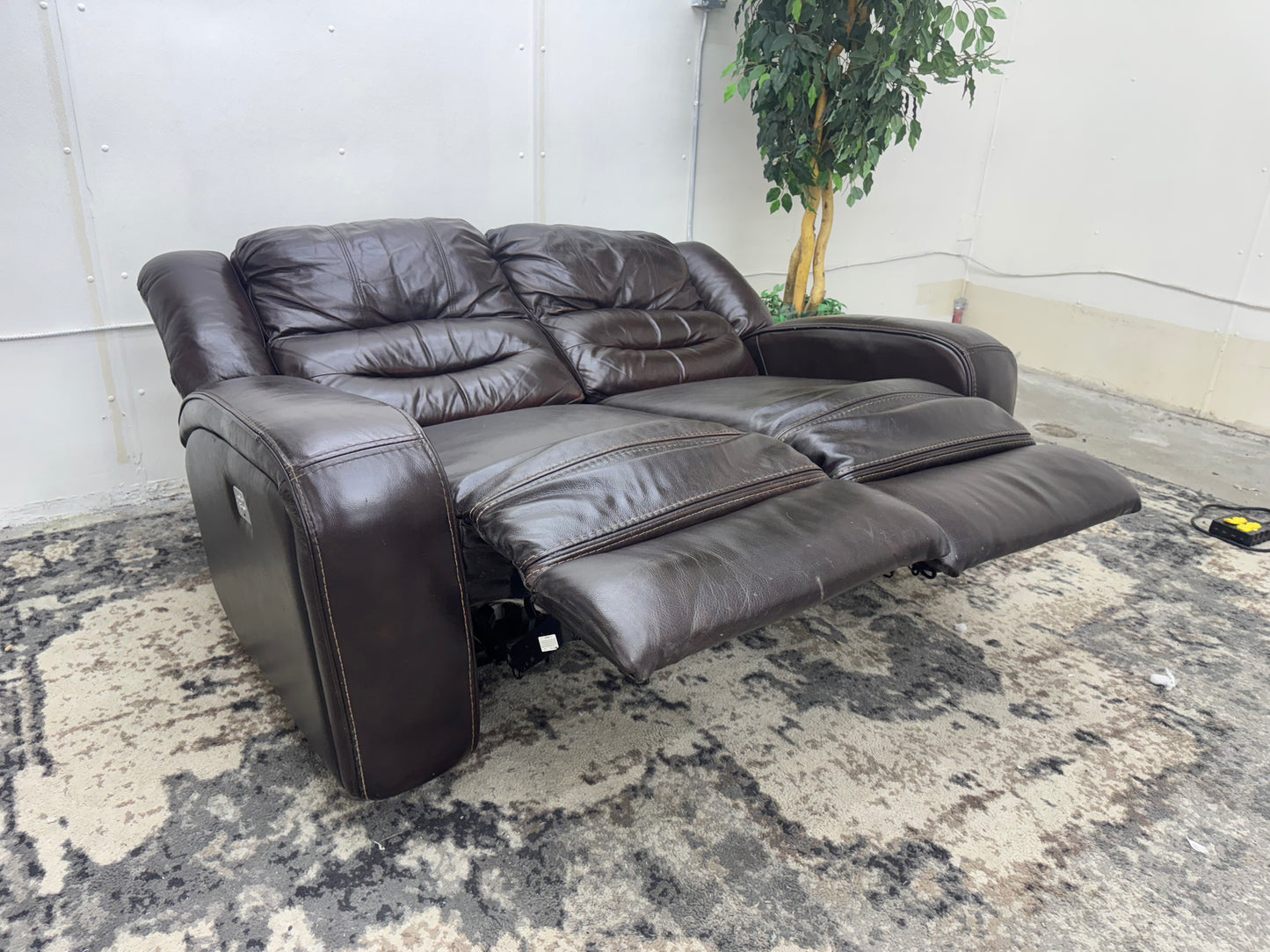 Brown Leather Power Reclining Loveseat