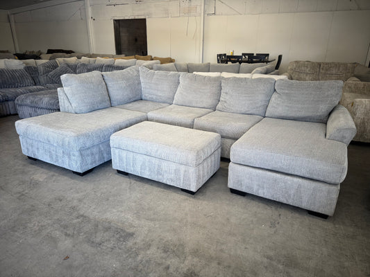 Gray Sectional Sofa with Dual Chaise and Storage Ottoman