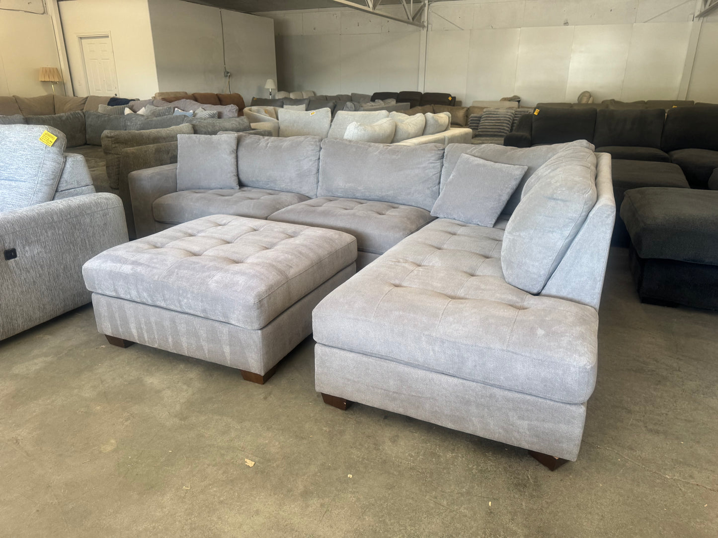 Gray L-Shaped Sectional with Ottoman