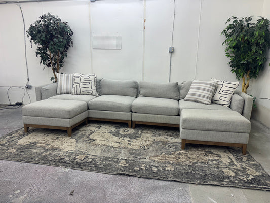 Huge Light Gray Mid-Century Modern Sofa w/ Two Ottomans