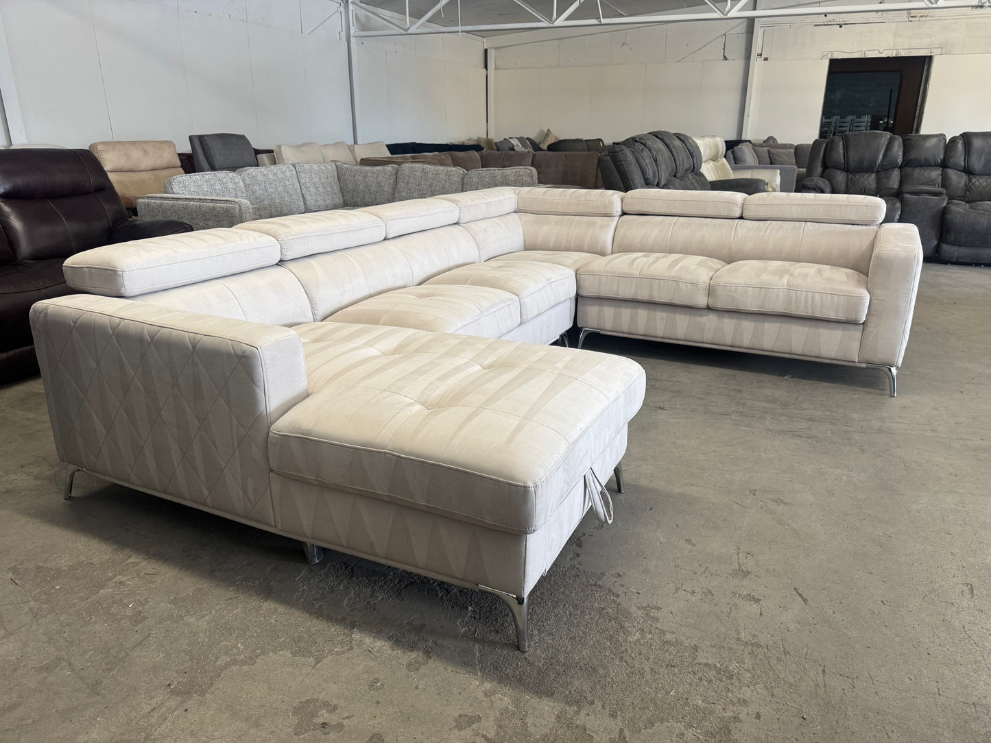 Beige Mid Century Modern Abbyson U Shape Sectional with Storage Chaise