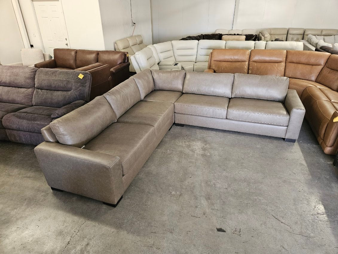 Taupe Leather L Shape Sectional Sofa
