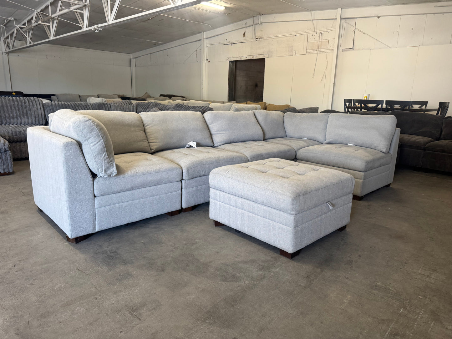 Beige Modular 6 Piece Sectional with Storage Ottoman