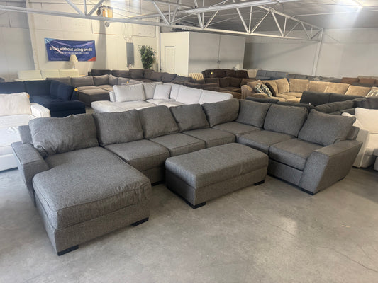 Gigantic Charcoal Gray U-Shaped Sectional with Ottoman