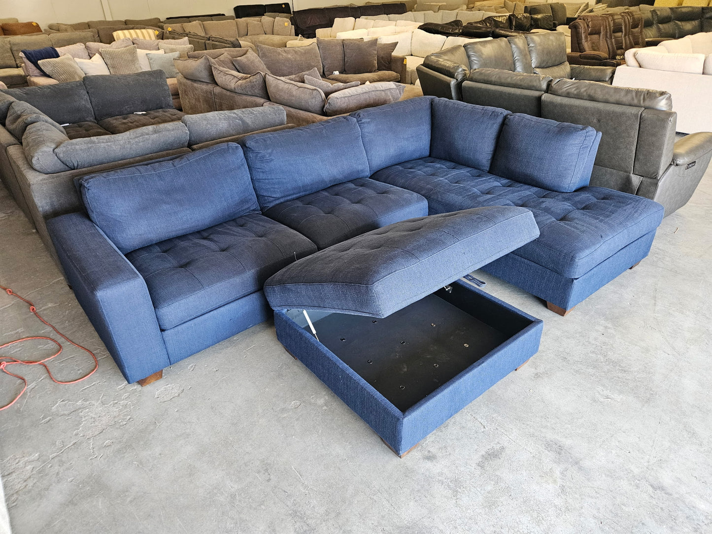 Blue L Shape Sectional with Storage Ottoman