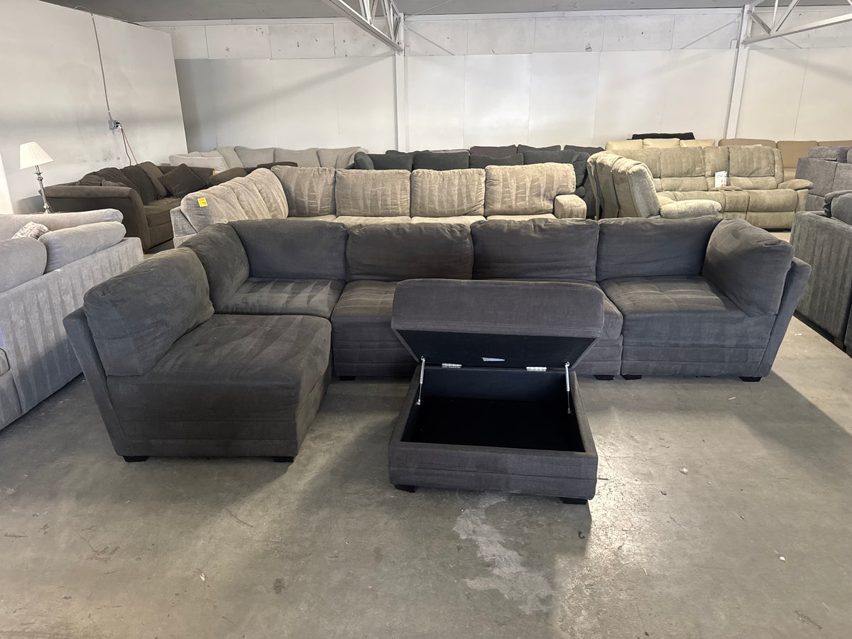 6 Piece Modular Charcoal Gray Sofa with Storage Ottoman