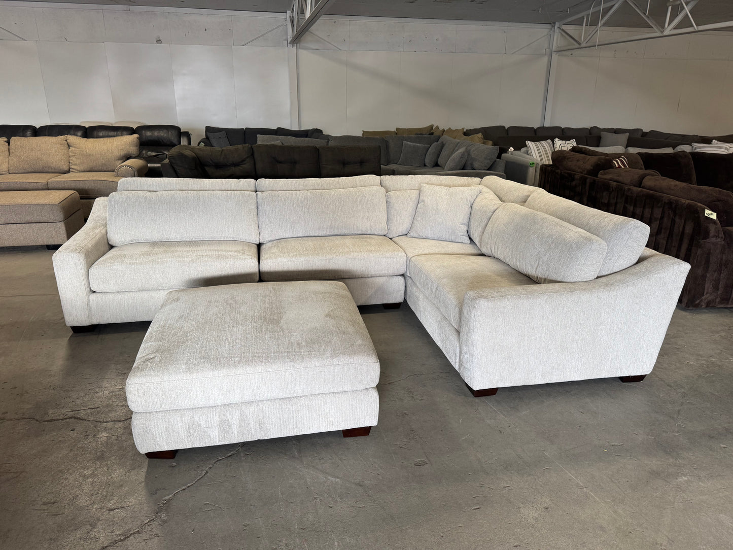 Brand New Beige L Shape Sectional with Ottoman