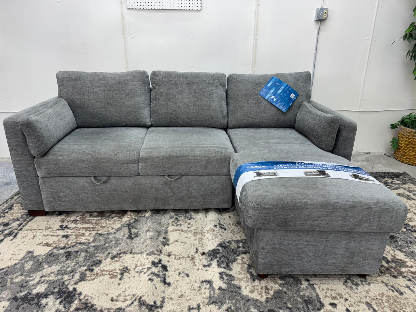 Gray Coddle Fabric Sleeper Sofa w/ Reversible Chaise & Storage
