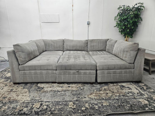 Light Gray 6 Piece Modular Sectional Couch with Storage Ottoman