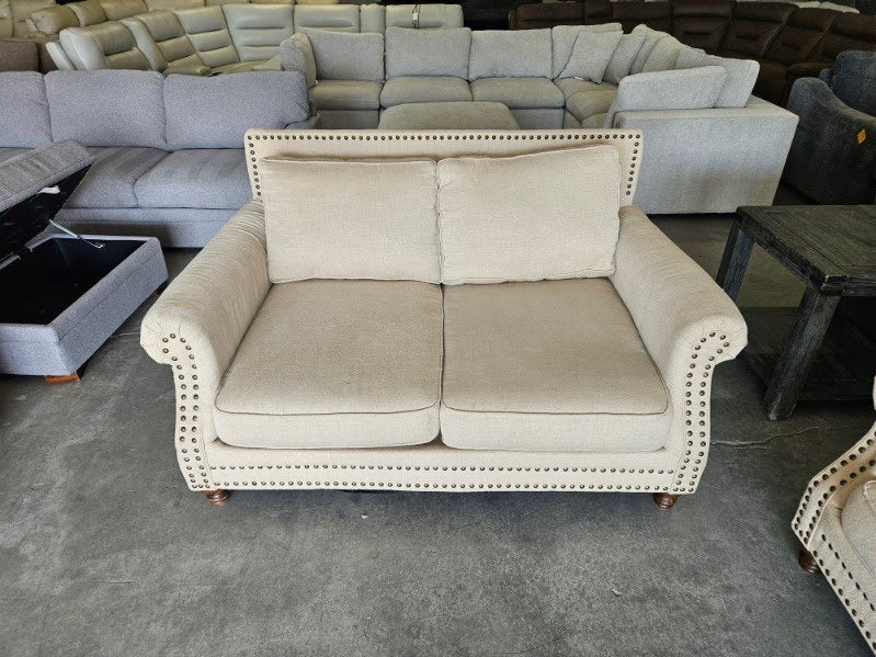 Couch and Loveseat Set - Beige Sofa and Loveseat with Ornate Trim