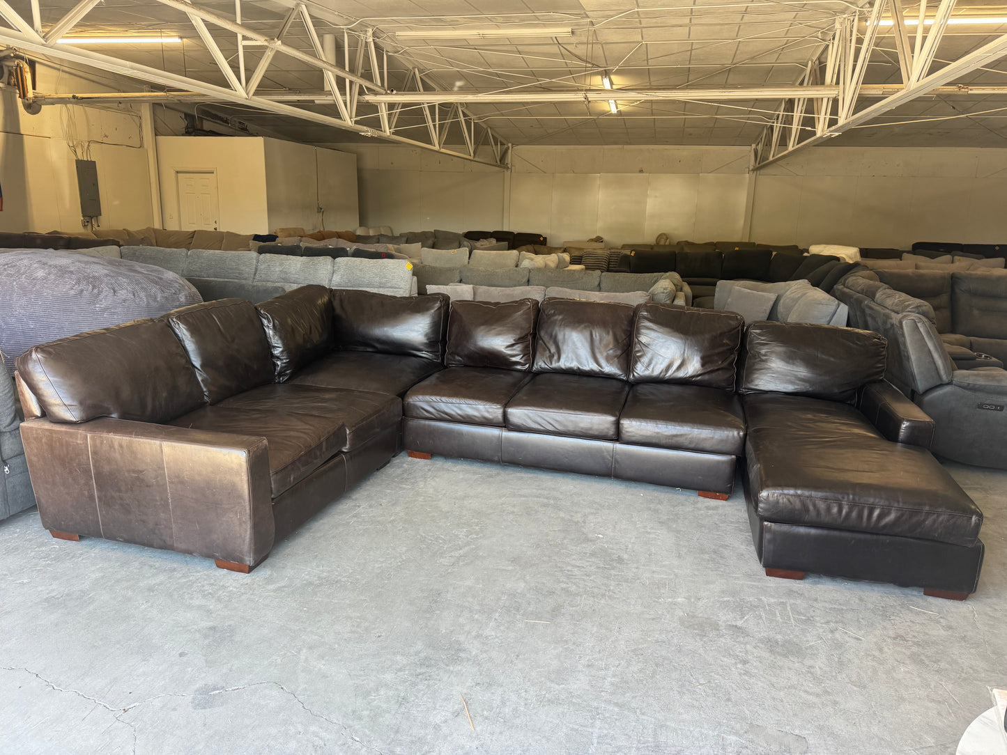 Huge Deep-Seated Brown Leather U-Shape Sectional