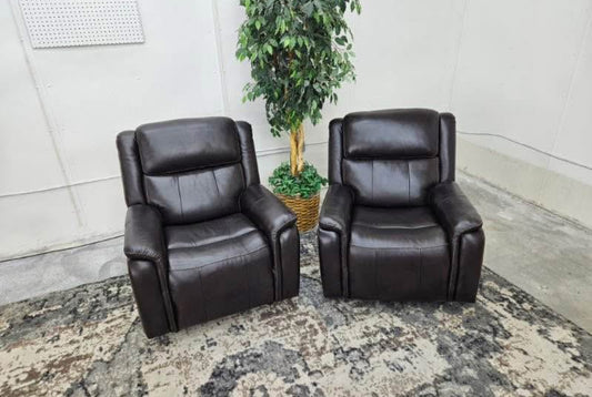 Matching Brown Leather Rocking Recliner Armchairs