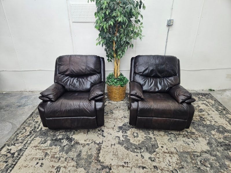 Matching Brown Leather Rocking Armchair Recliners (Set of 2)