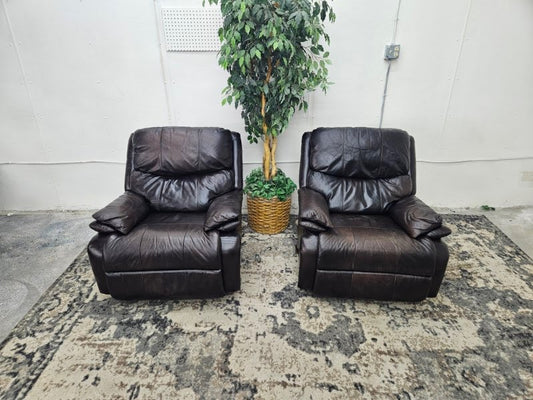 Matching Brown Leather Rocking Armchair Recliners (Set of 2)