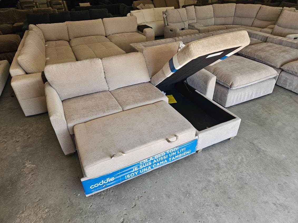New Taupe Coddle Sleeper Sofa with Reversible Storage Chaise