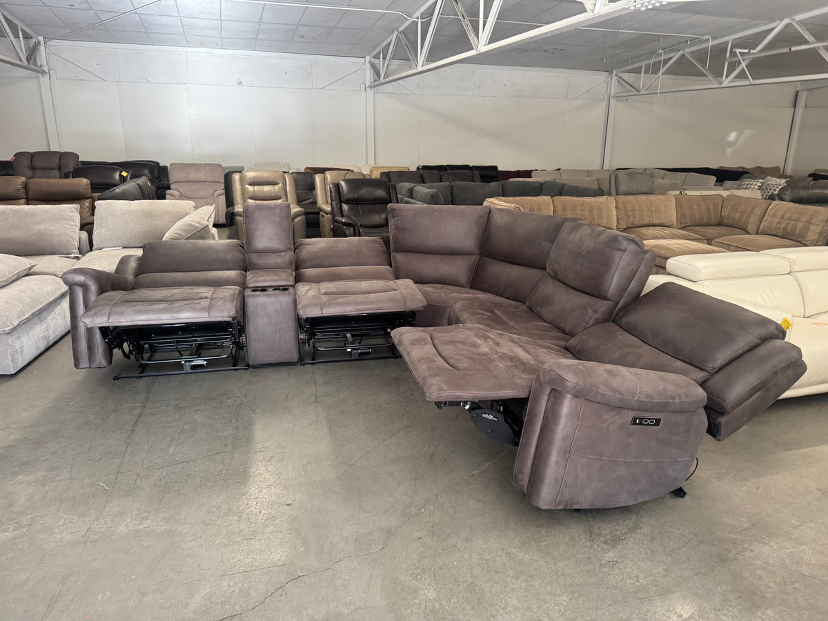 Brown Microfiber Power Reclining Modular Sectional
