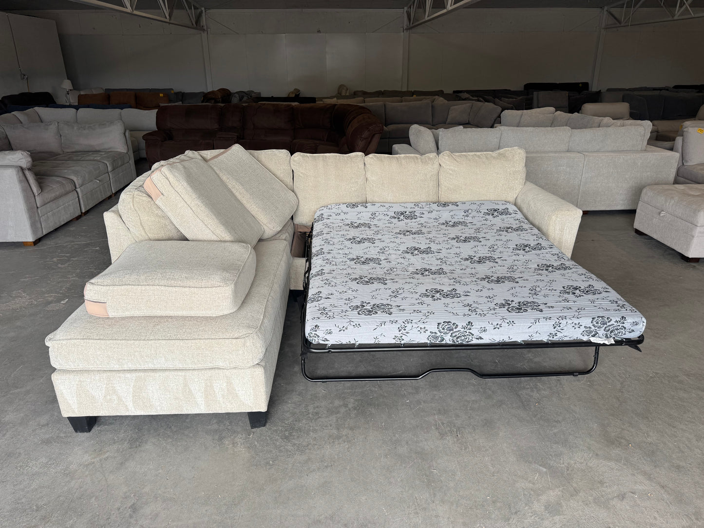 Beige Sleeper Sectional with Pull-Out Bed